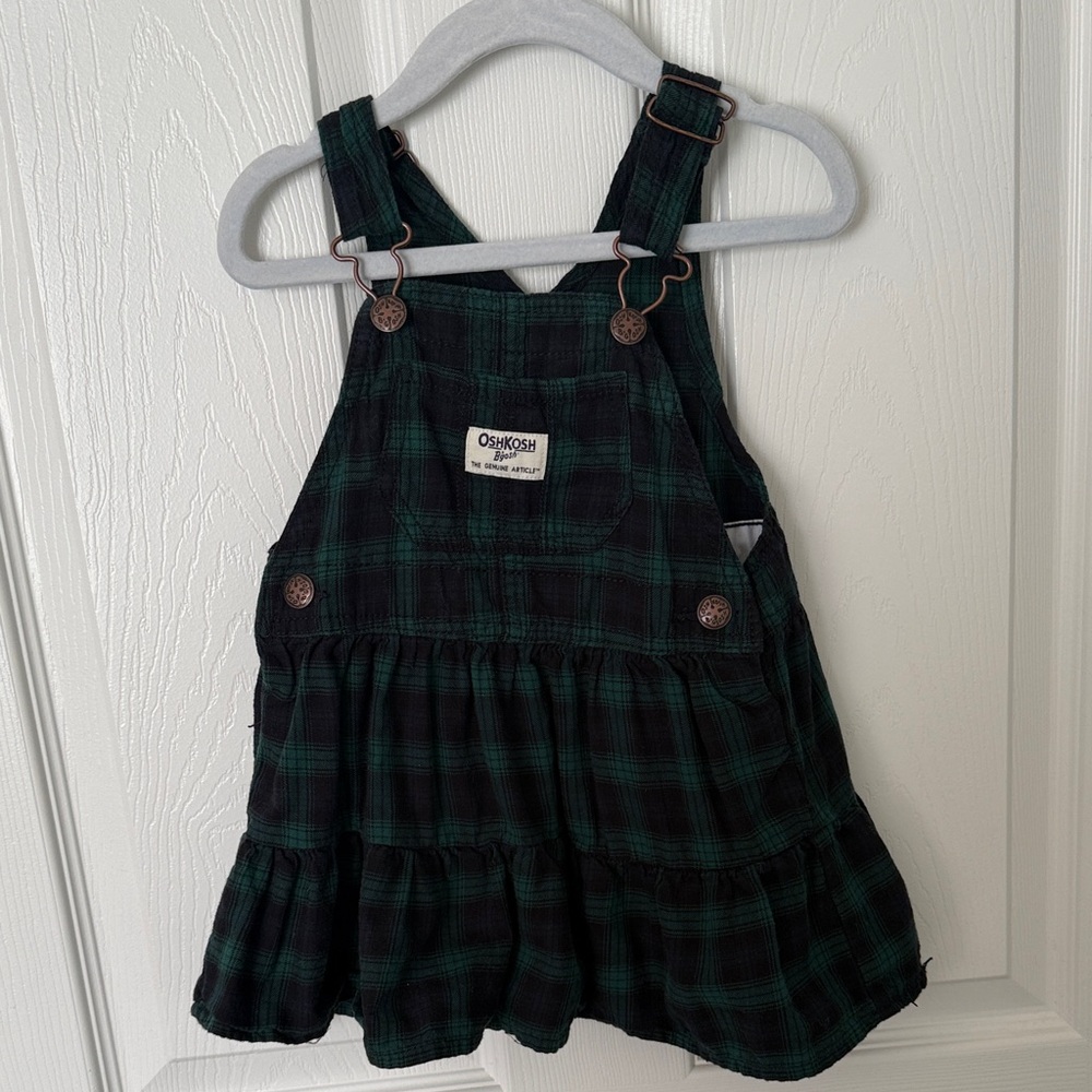 OshKosh B'gosh Dark Green Checkered Overall Dress